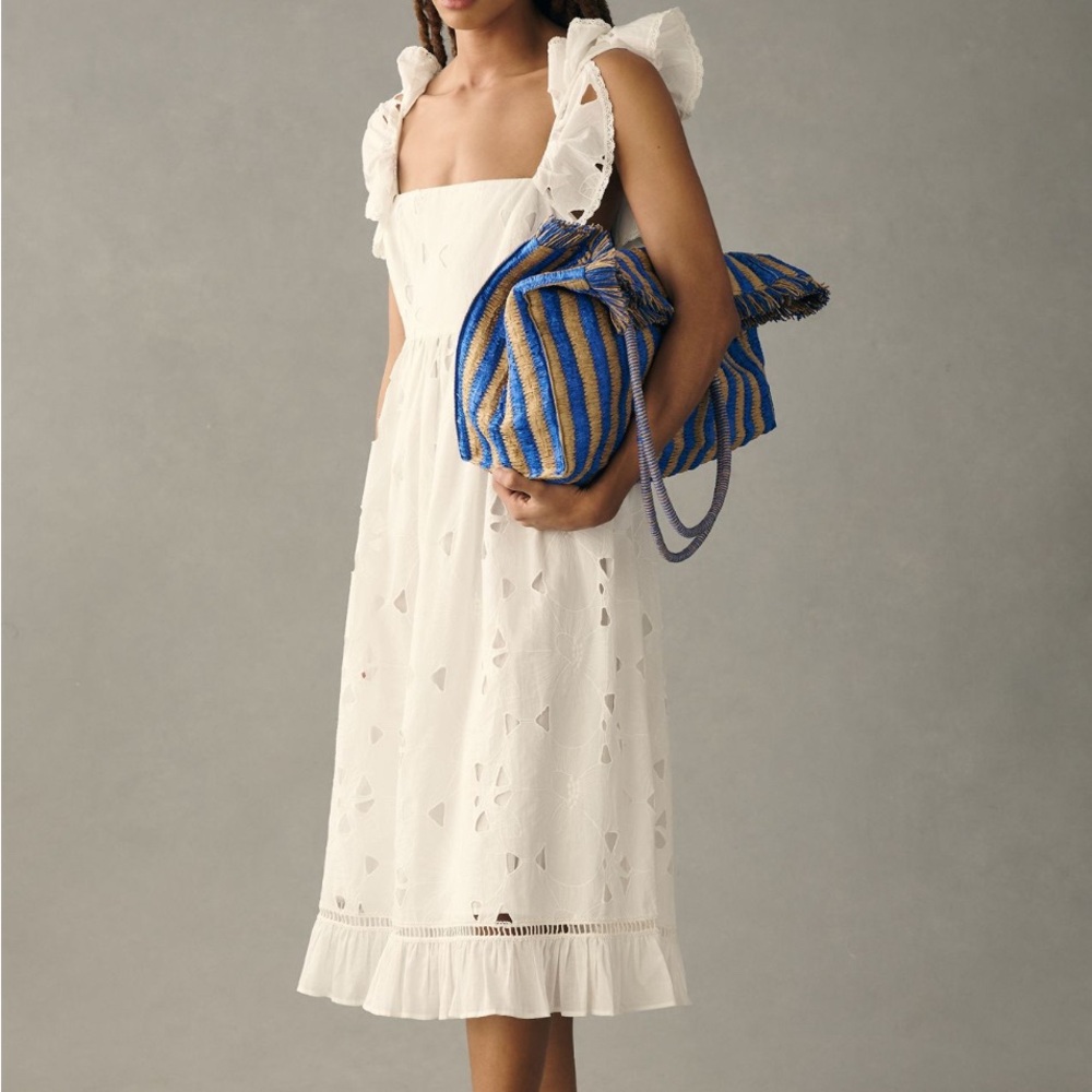 Anthropologie Blue and Tan Tote Bag